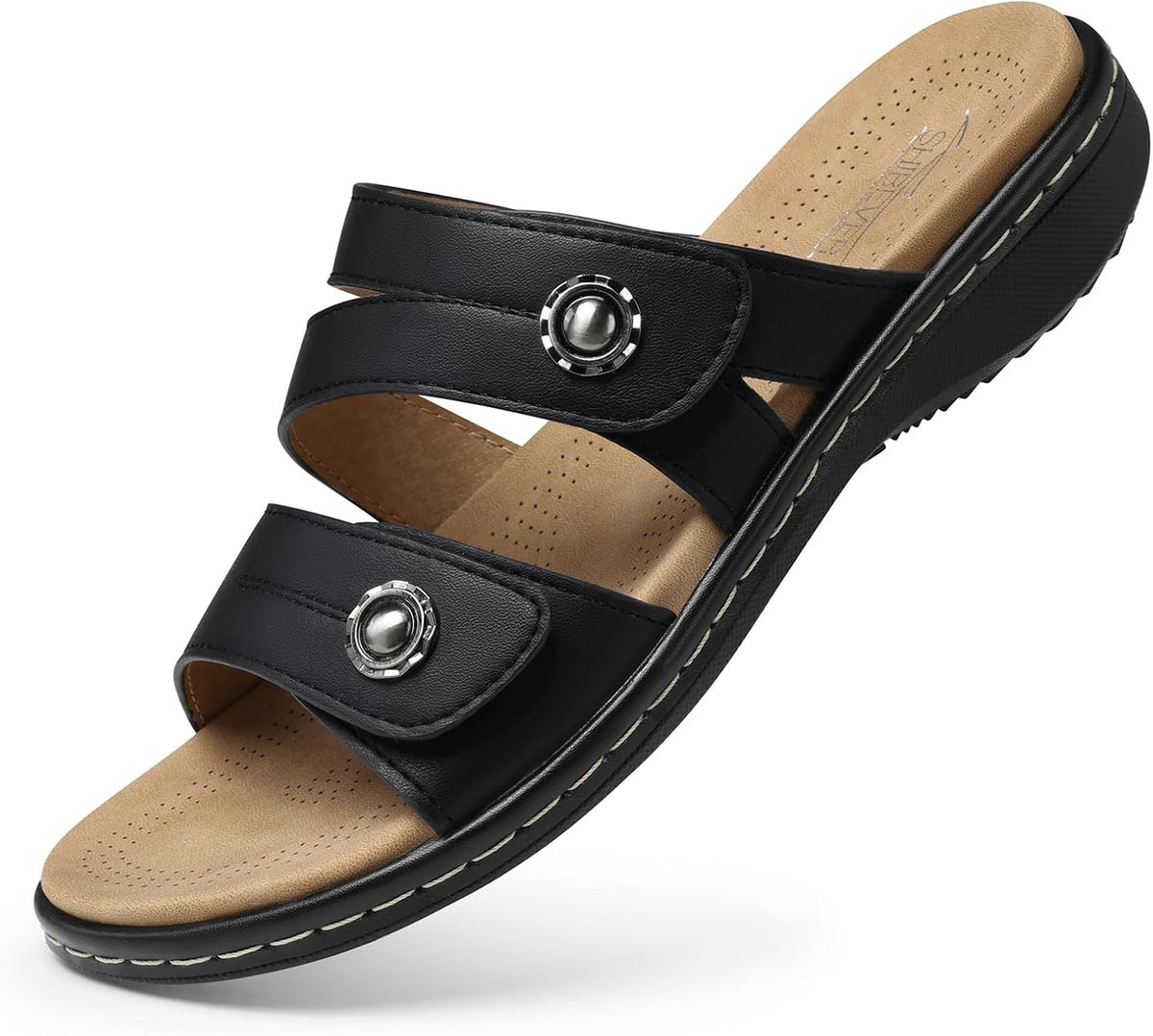 Women's Orthopedic Flat Sandals - Arch Support Footbed with Adjustable Straps for Wide Feet and Standing Days - 6