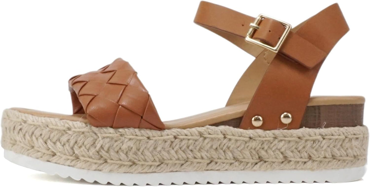 Women's Platform Espadrille Sandals - Open Toe with Ankle Strap and Jute Wrapped Sole for Summer - 7