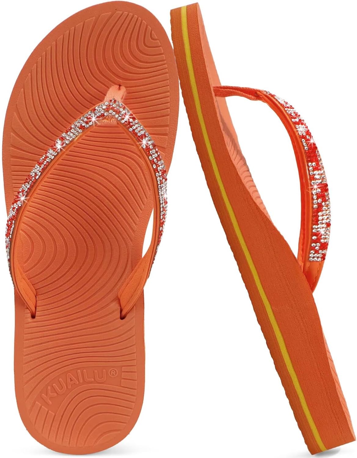 Women's Rhinestone Thong Flip Flops - Yoga Mat Cushioned Footbed with Arch Support for Beach and Travel - 7