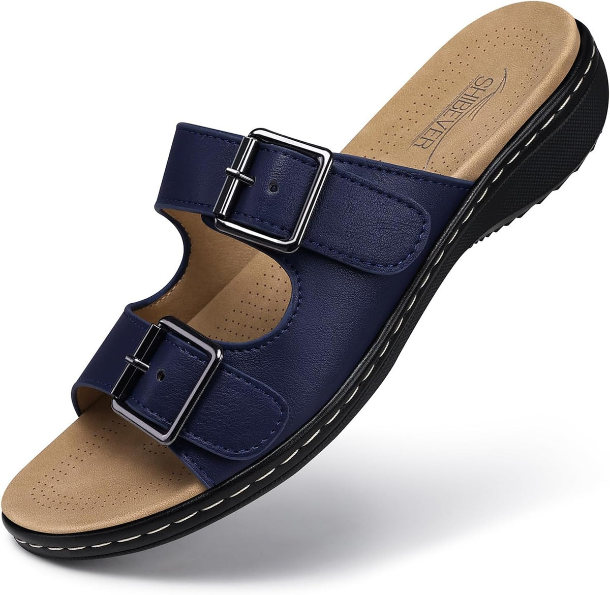 Women's Orthopedic Flat Sandals - Arch Support Footbed with Adjustable Straps for Wide Feet and Standing Days - 6