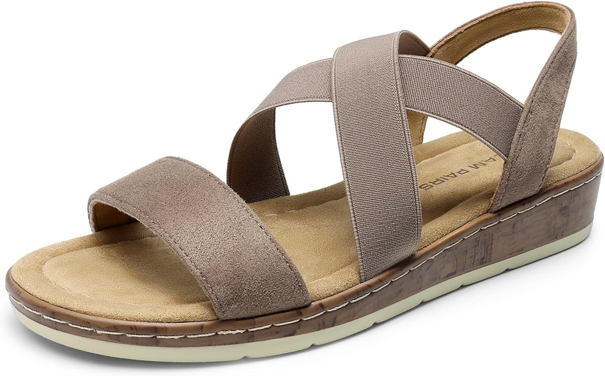 Women's Low Wedge Ankle Strap Sandals - Buckle Closure with Open Toe Front for Dressy Summer Evenings - 8