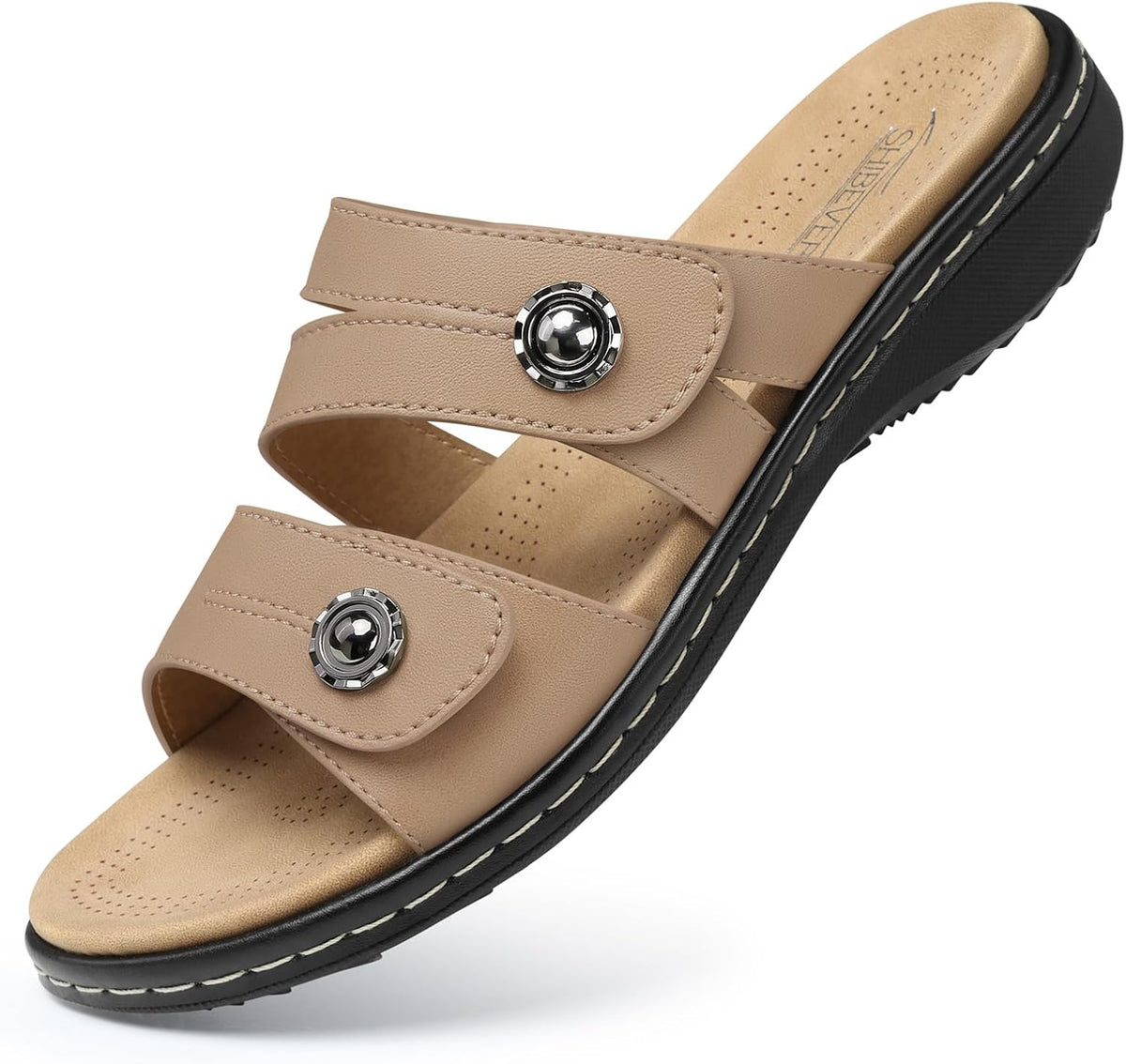 Women's Orthopedic Flat Sandals - Arch Support Footbed with Adjustable Straps for Wide Feet and Standing Days - 6