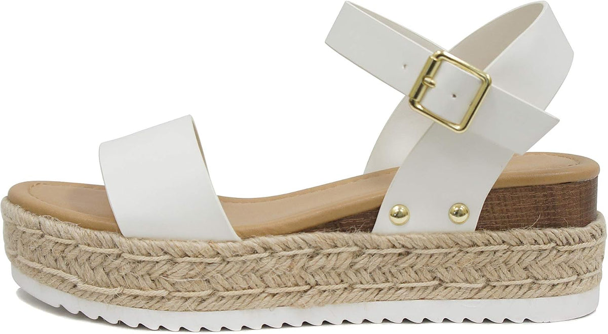 Women's Platform Espadrille Sandals - Open Toe with Ankle Strap and Jute Wrapped Sole for Summer - 10