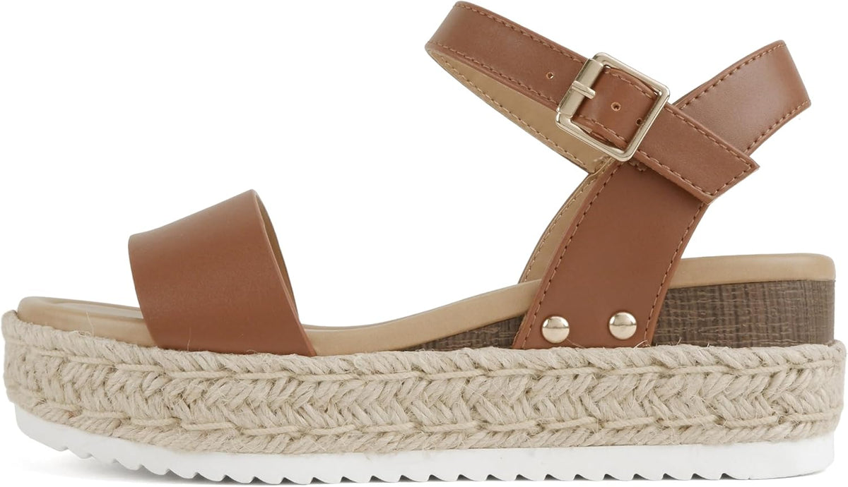 Women's Platform Espadrille Sandals - Open Toe with Ankle Strap and Jute Wrapped Sole for Summer - 6