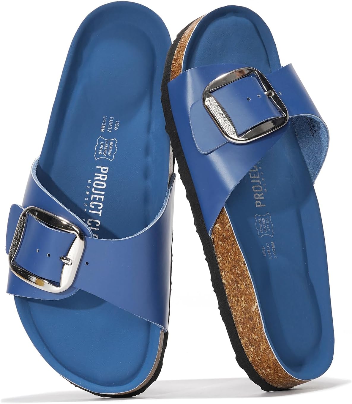Women's Genuine Leather Slide Sandals - Memory Foam Insole and Buckle Strap for Everyday Summer Wear - 6