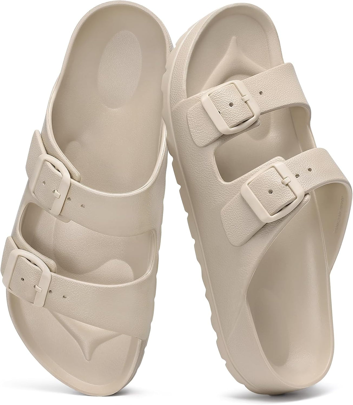 Women's EVA Beach Slide Sandals - Waterproof Double Buckle Straps with Medium Arch Support and Cushioned Sole - 6