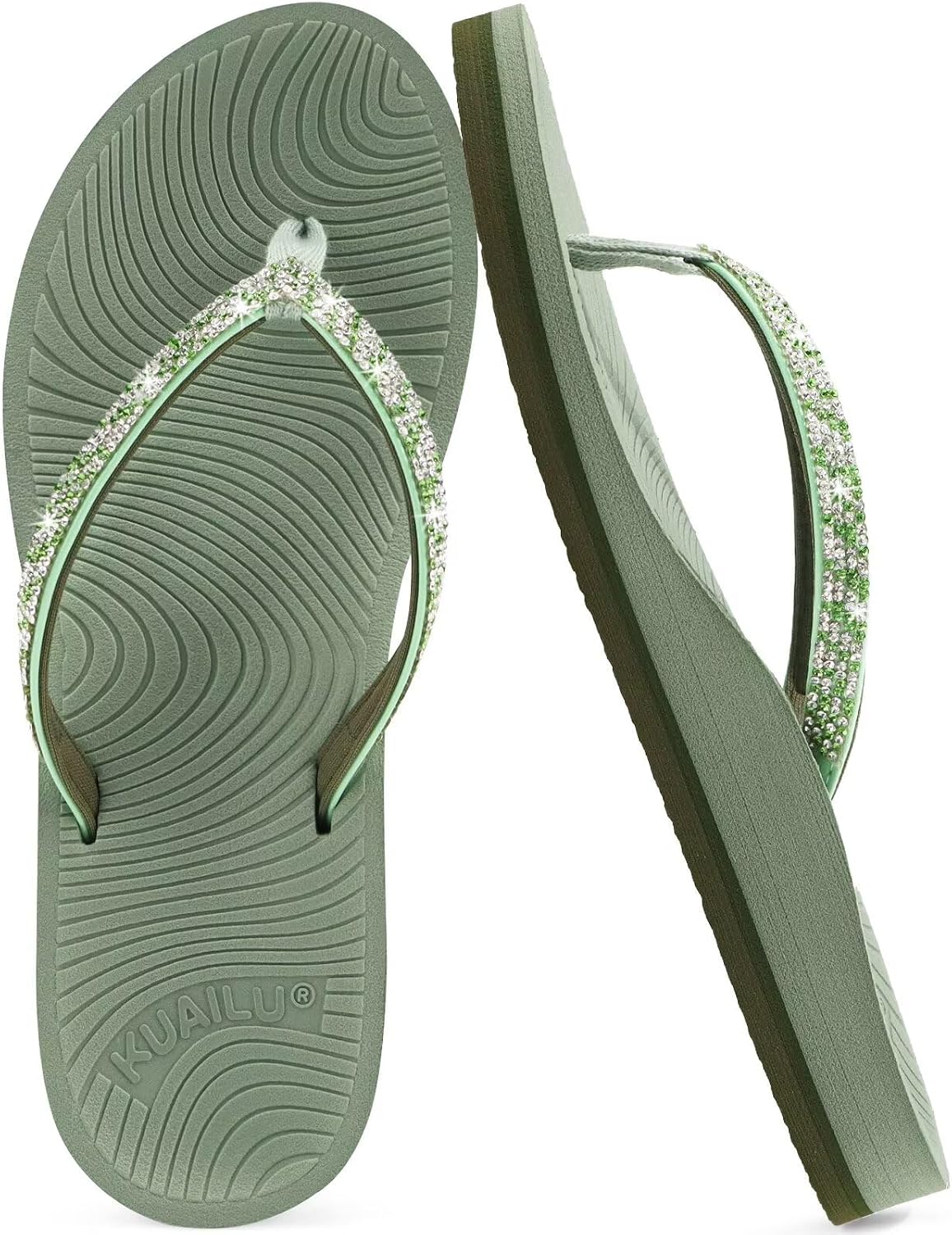 Women's Rhinestone Thong Flip Flops - Yoga Mat Cushioned Footbed with Arch Support for Beach and Travel - 6