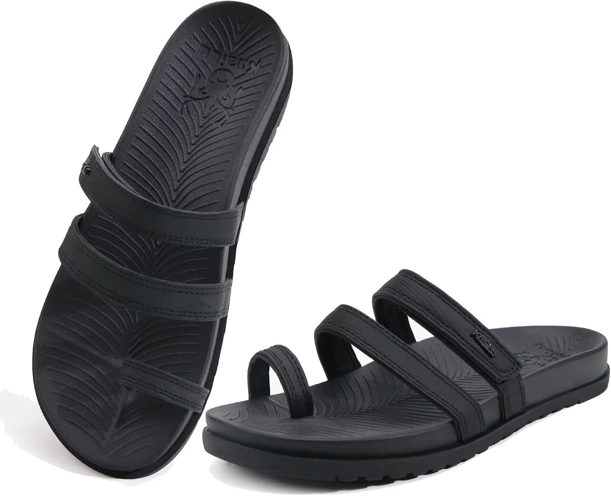 Women's Yoga Mat Cushioned Slide Sandals - Adjustable Strap with Arch Support for Plantar Fasciitis and Beach Walks - 6