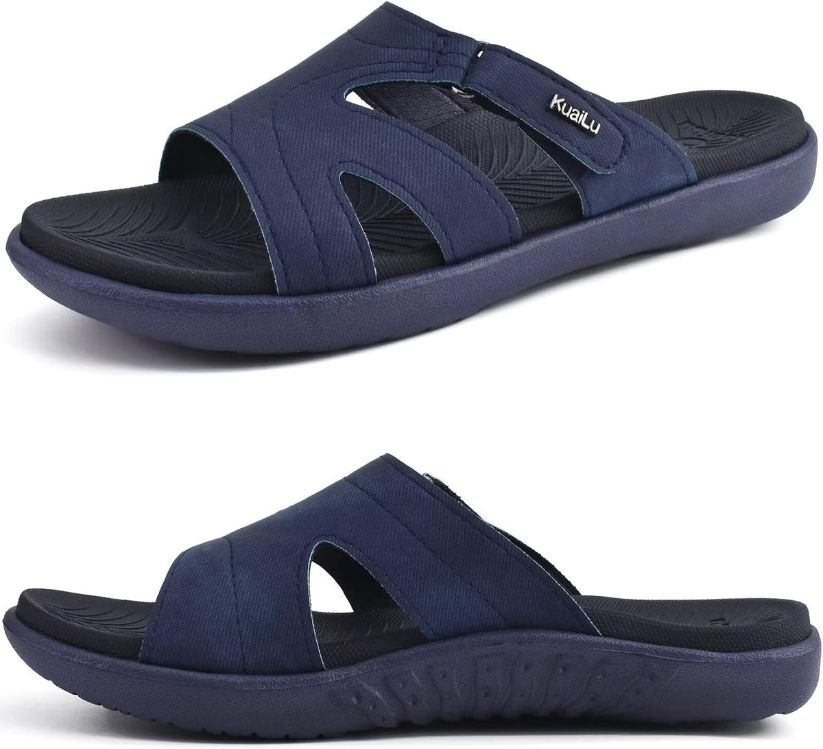 Women's Thick Cushioned Slide Sandals - Orthotic Yoga Mat Footbed with Arch Support for Walking - Blue