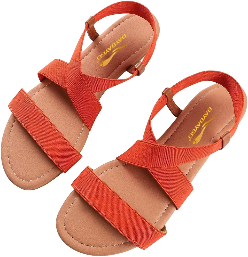 Women's Elastic Strap Flat Sandals - Stretch Ankle Band with Flat Sole for Everyday Summer Wear - 7