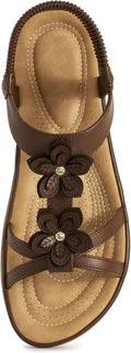 Women's Floral Flat Sandals - Ankle Strap with Cushioned Footbed and Non Slip Outsole for Summer Vacations - 6