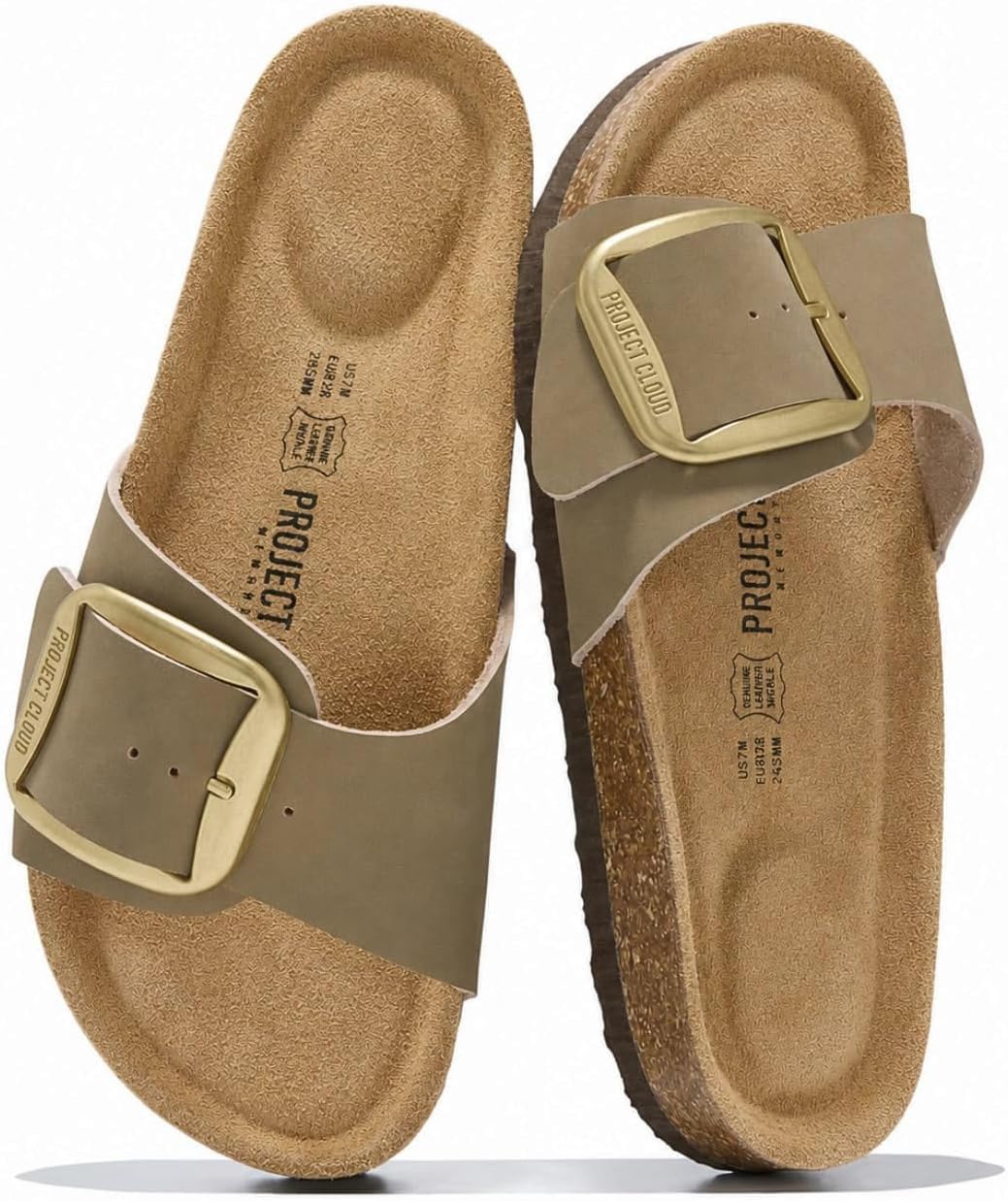 Women's Genuine Leather Slide Sandals - Memory Foam Insole and Buckle Strap for Everyday Summer Wear - 7