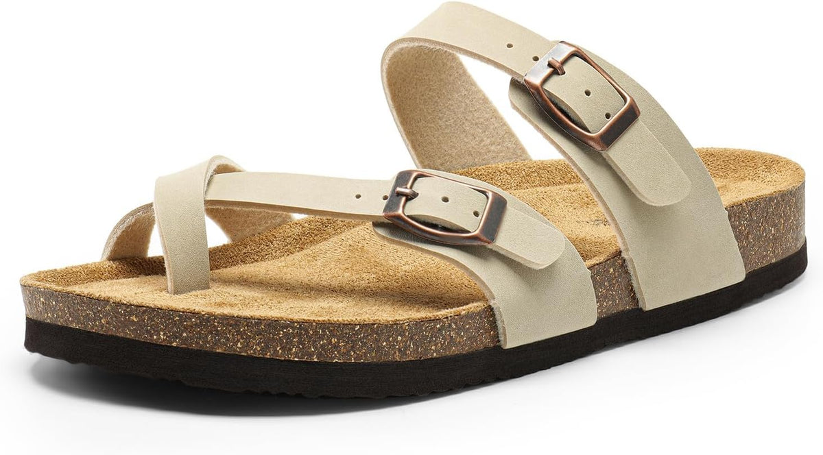Women's Cork Footbed Thong Sandals - Adjustable Toe Post Strap and Flat Sole for Open Toe Summer Days - 8