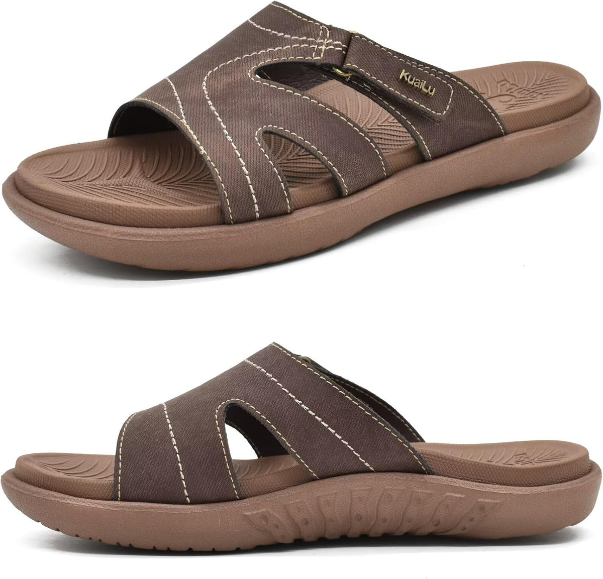 Women's Thick Cushioned Slide Sandals - Orthotic Yoga Mat Footbed with Arch Support for Walking - Beige