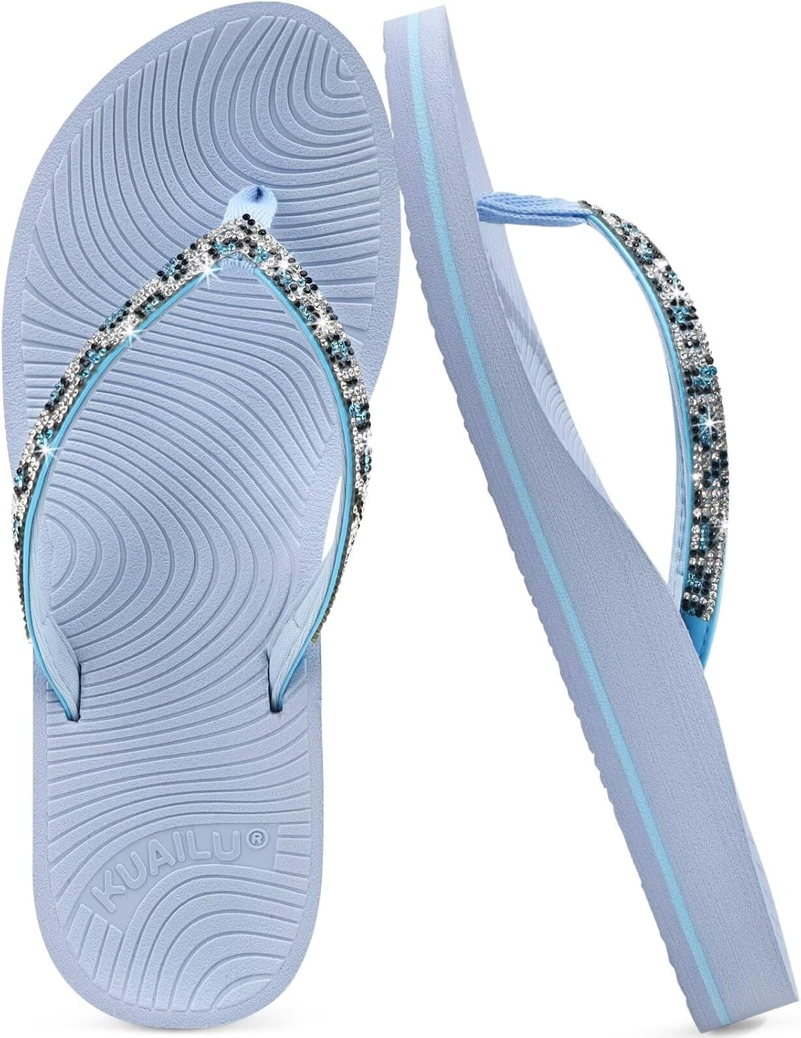 Women's Rhinestone Thong Flip Flops - Yoga Mat Cushioned Footbed with Arch Support for Beach and Travel - 6