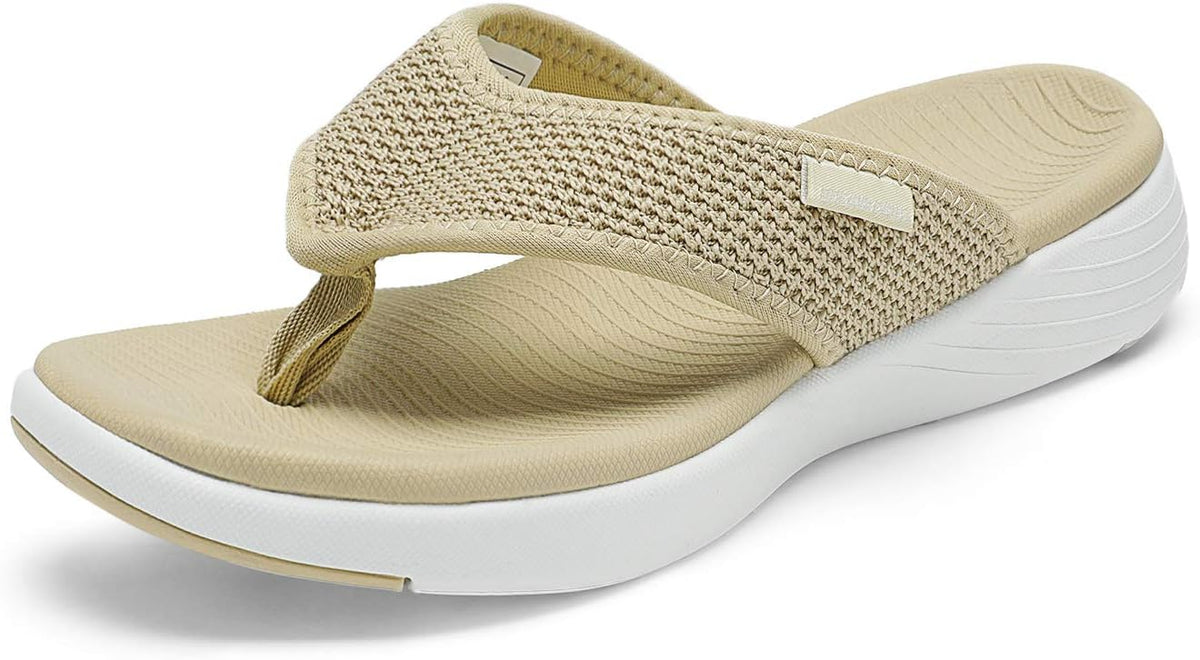 Women's Cushioned Arch Support Flip Flops - Breathable Thong Straps with Non Slip Outsole for Travel - 10