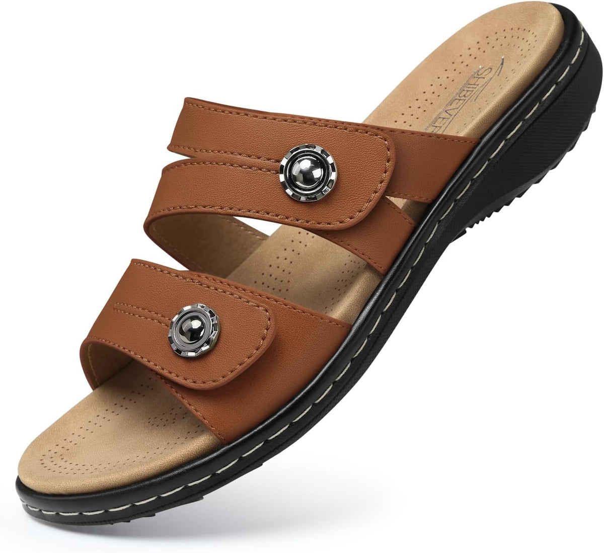 Women's Orthopedic Flat Sandals - Arch Support Footbed with Adjustable Straps for Wide Feet and Standing Days - 6
