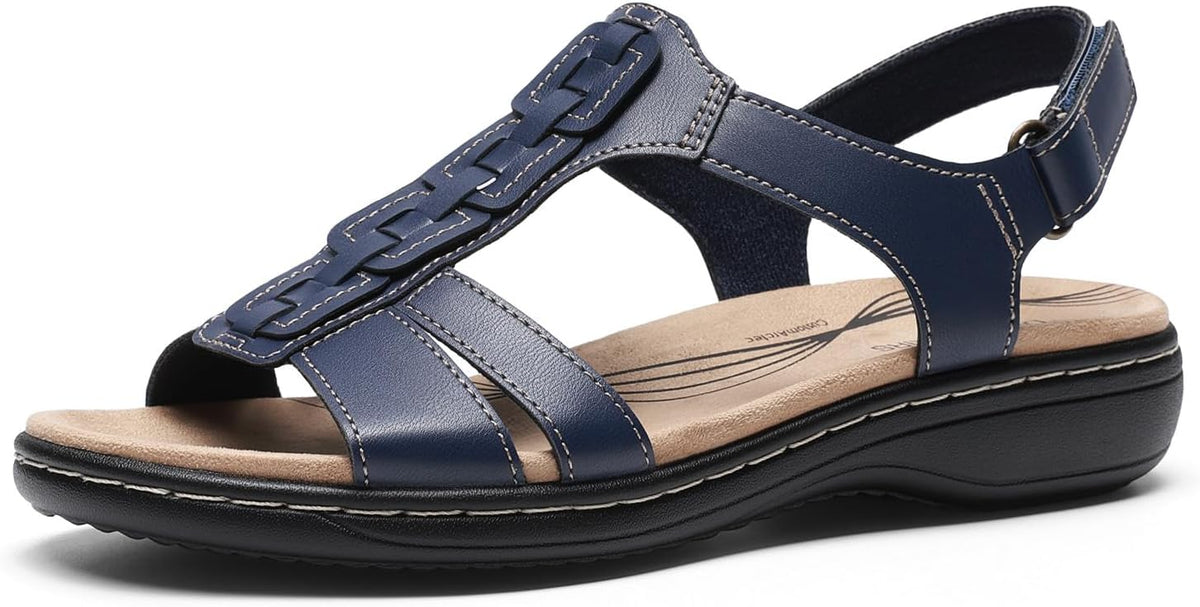 Women's T Strap Thong Flat Sandals - Arch Support Footbed with Hook and Loop Straps in Easy Clean PU - 8