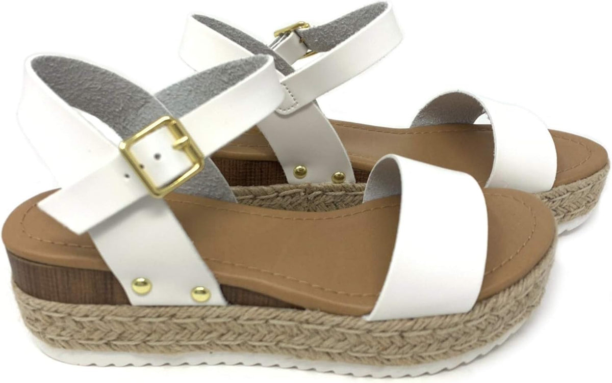 Women's Platform Espadrille Sandals - Open Toe with Ankle Strap and Jute Wrapped Sole for Summer - 8