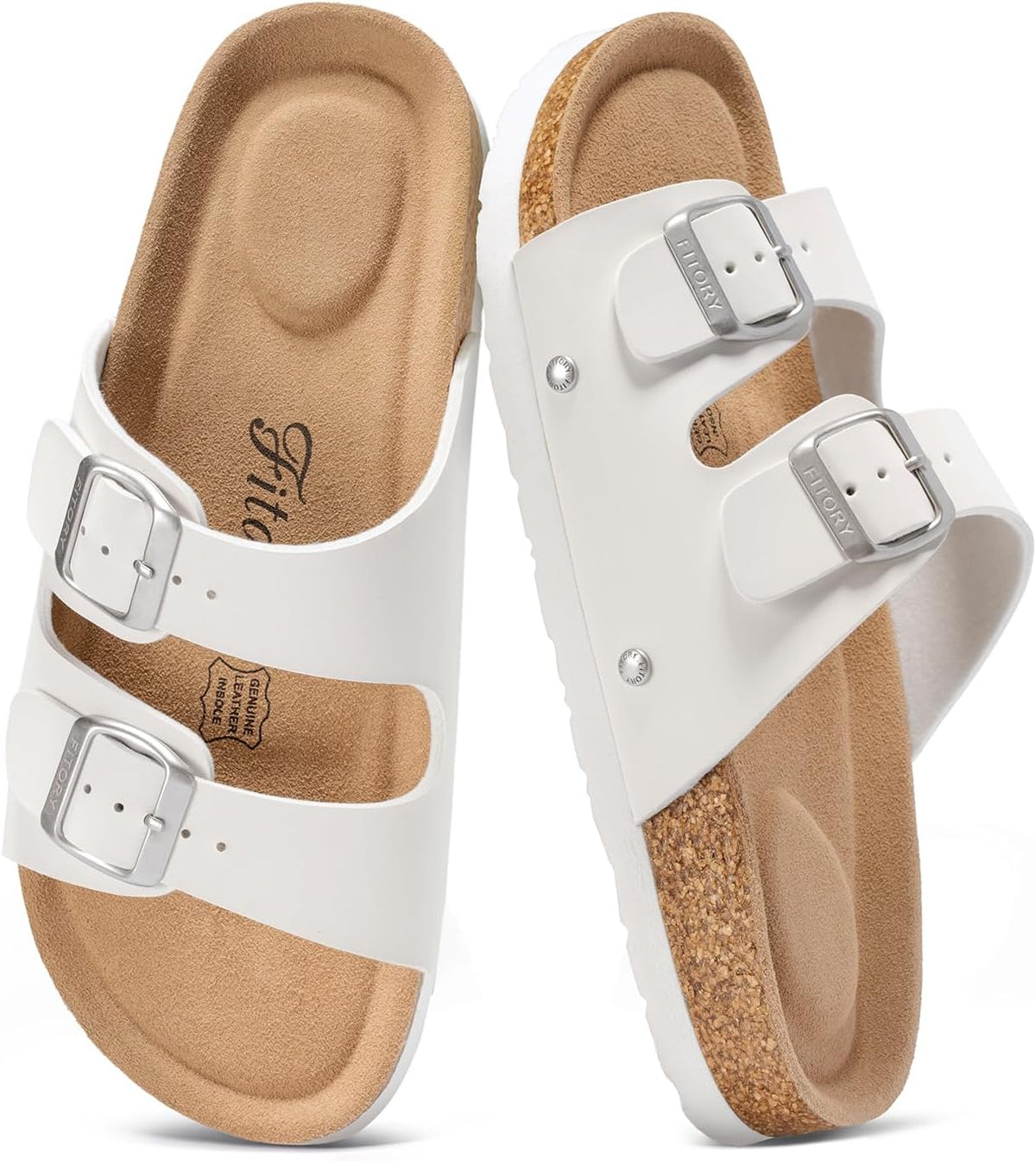 Women's Cork Footbed Slide Sandals - Open Toe with Adjustable Buckle Straps and Built In Arch Support - 6