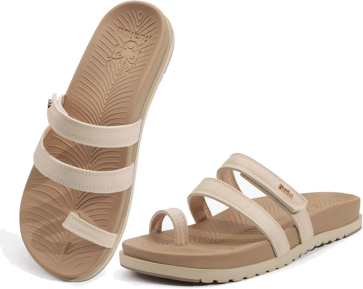 Women's Yoga Mat Cushioned Slide Sandals - Adjustable Strap with Arch Support for Plantar Fasciitis and Beach Walks - 6