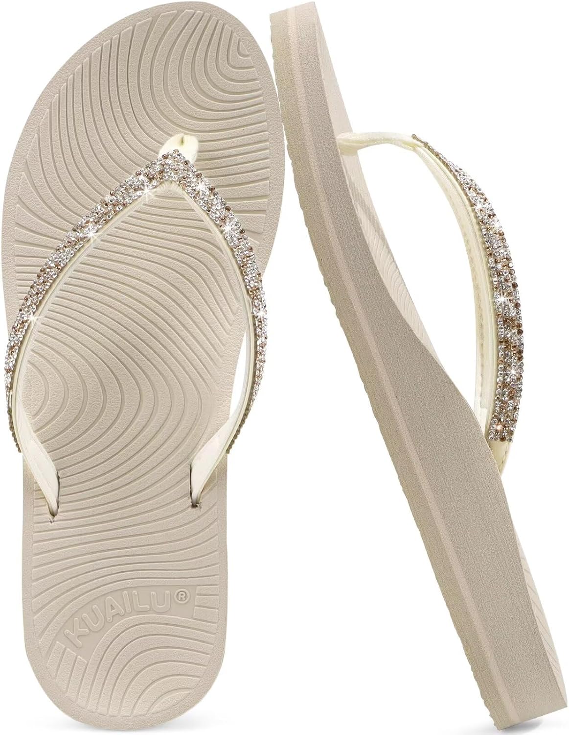 Women's Rhinestone Thong Flip Flops - Yoga Mat Cushioned Footbed with Arch Support for Beach and Travel - 6