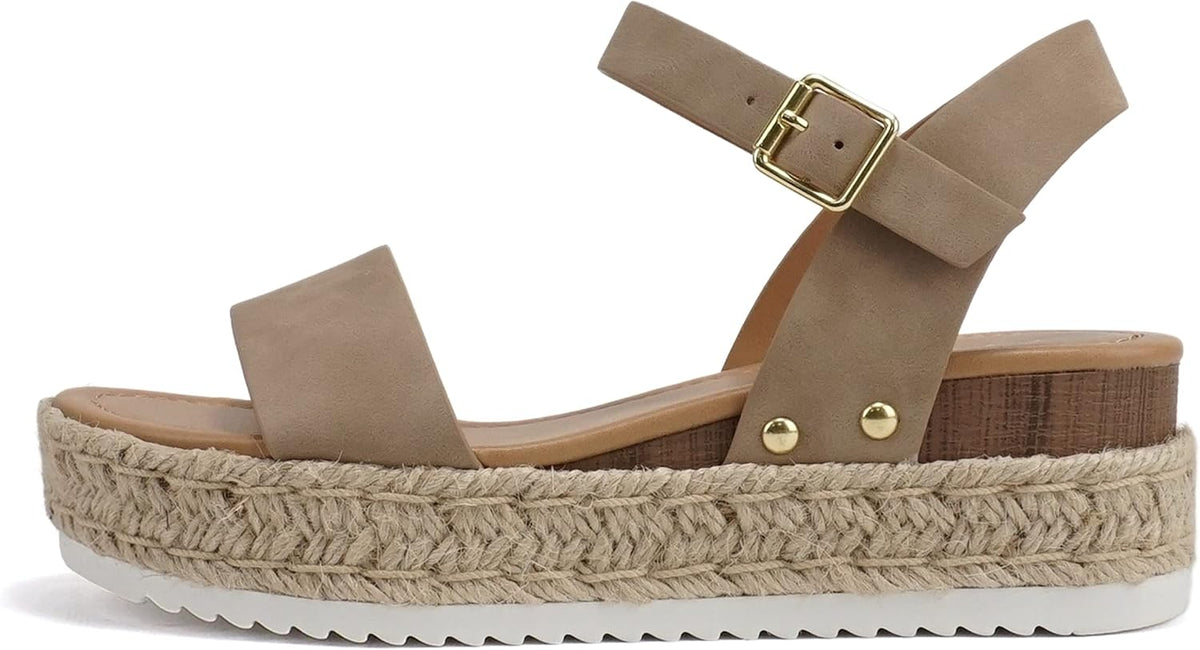 Women's Platform Espadrille Sandals - Open Toe with Ankle Strap and Jute Wrapped Sole for Summer - 6