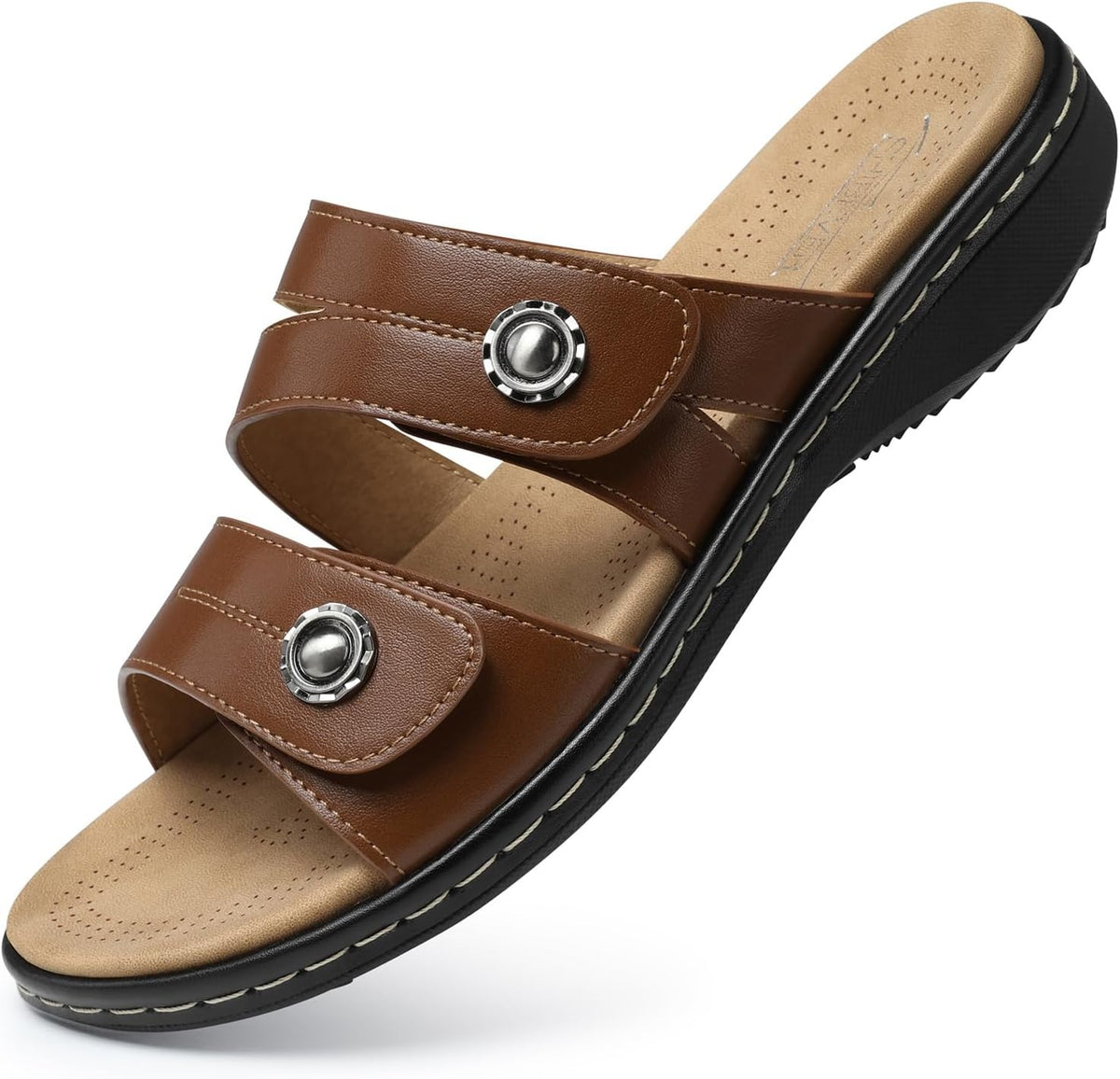 Women's Orthopedic Flat Sandals - Arch Support Footbed with Adjustable Straps for Wide Feet and Standing Days - 6