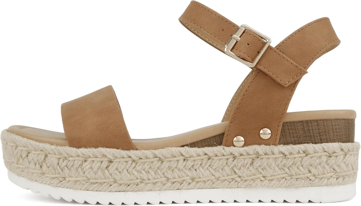 Women's Platform Espadrille Sandals - Open Toe with Ankle Strap and Jute Wrapped Sole for Summer - 7