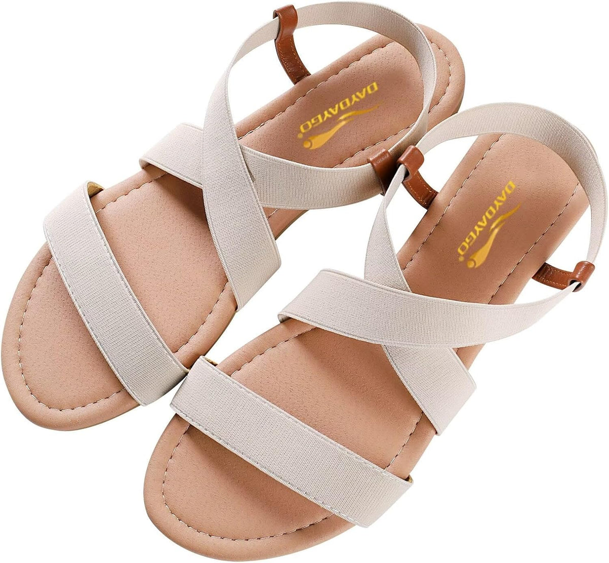 Women's Elastic Strap Flat Sandals - Stretch Ankle Band with Flat Sole for Everyday Summer Wear - 8