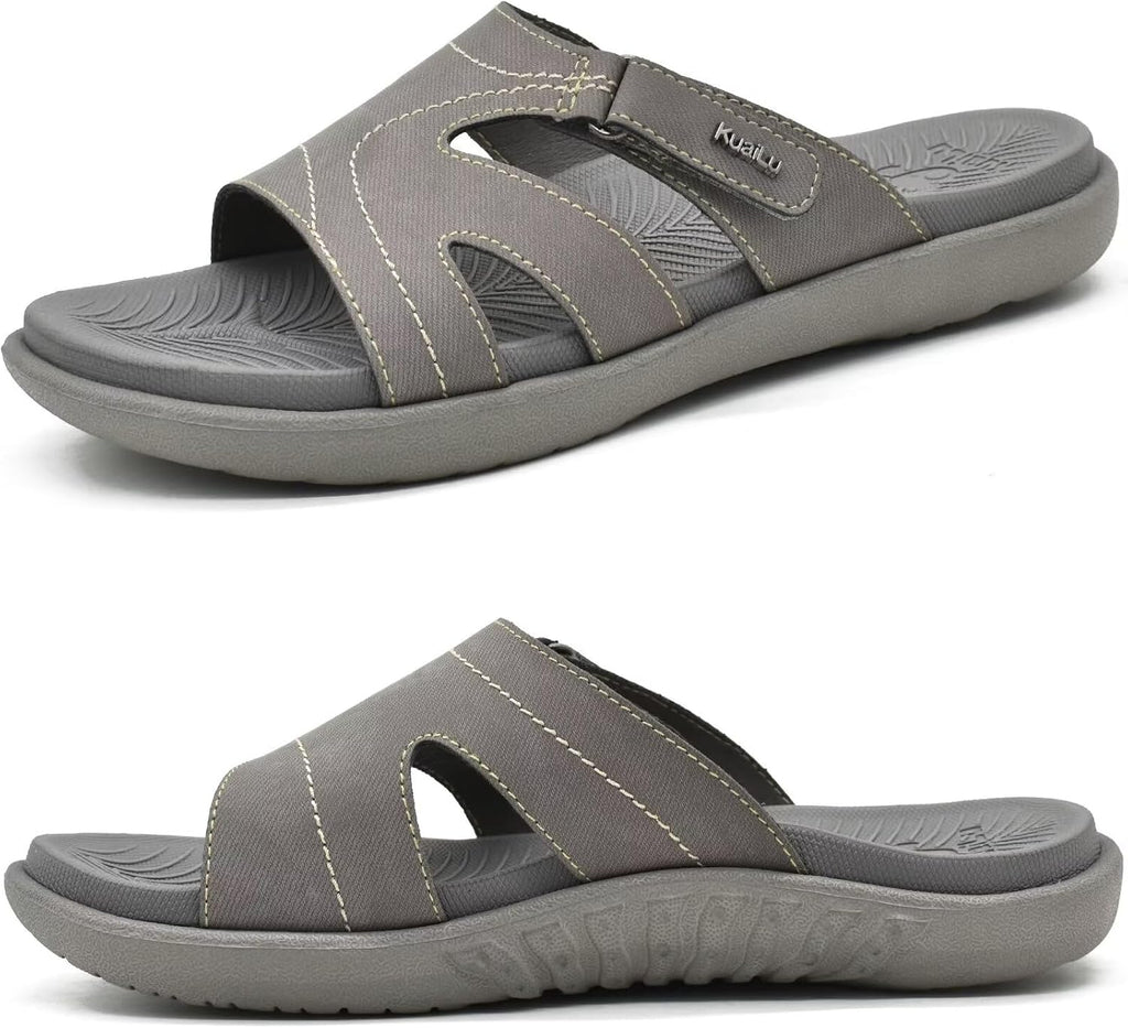 Women's Thick Cushioned Slide Sandals - Orthotic Yoga Mat Footbed with Arch Support for Walking - White
