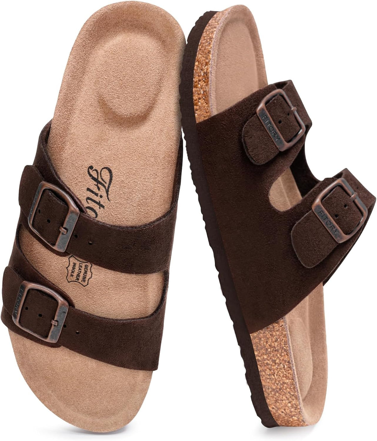 Women's Cork Footbed Slide Sandals - Open Toe with Adjustable Buckle Straps and Built In Arch Support - 7