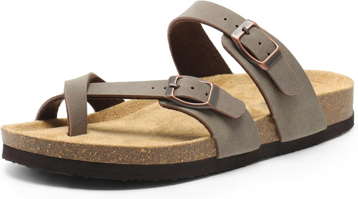 Women's Cork Footbed Thong Sandals - Adjustable Toe Post Strap and Flat Sole for Open Toe Summer Days - 6