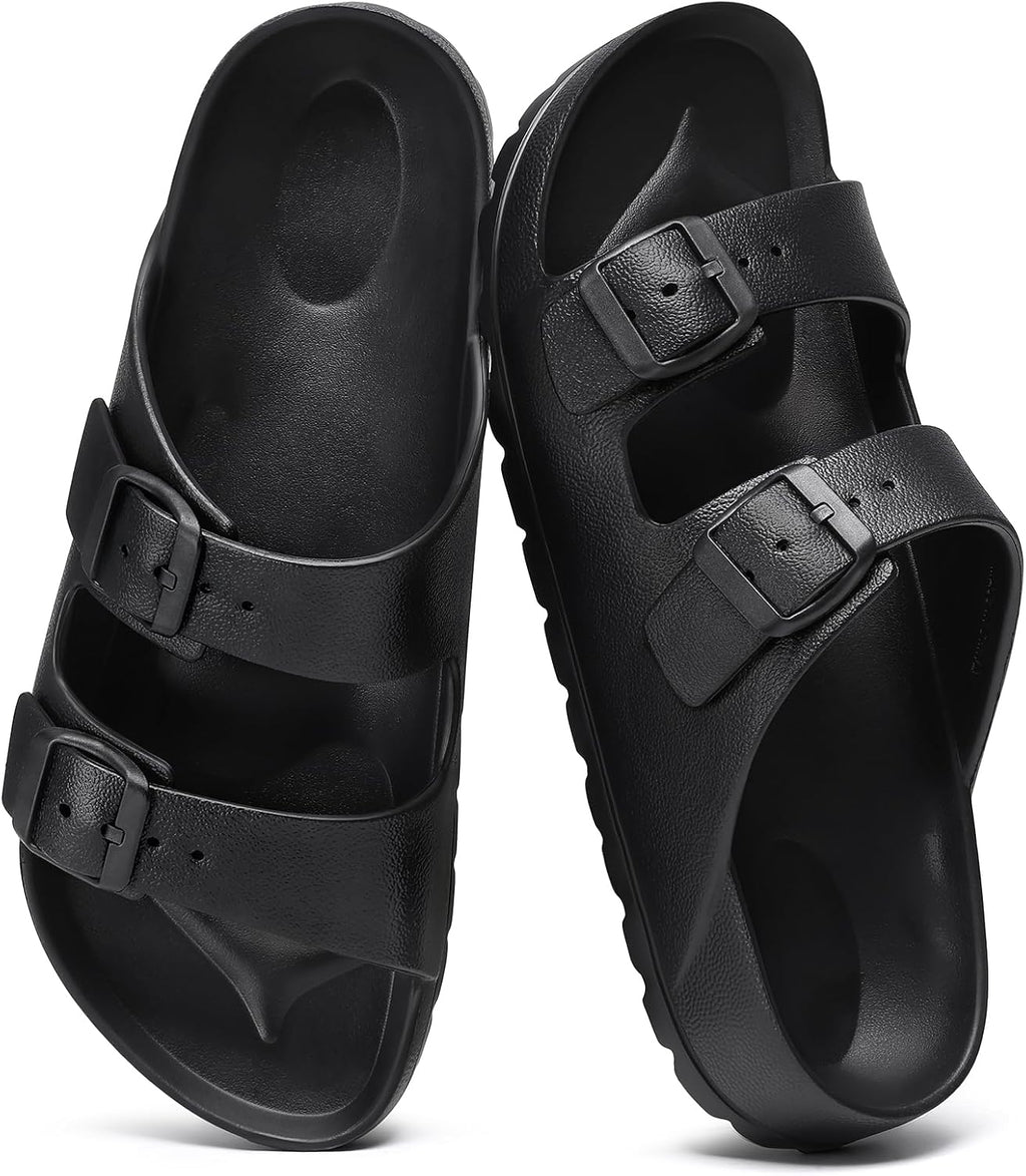Women's EVA Beach Slide Sandals - Waterproof Double Buckle Straps with Medium Arch Support and Cushioned Sole - 7