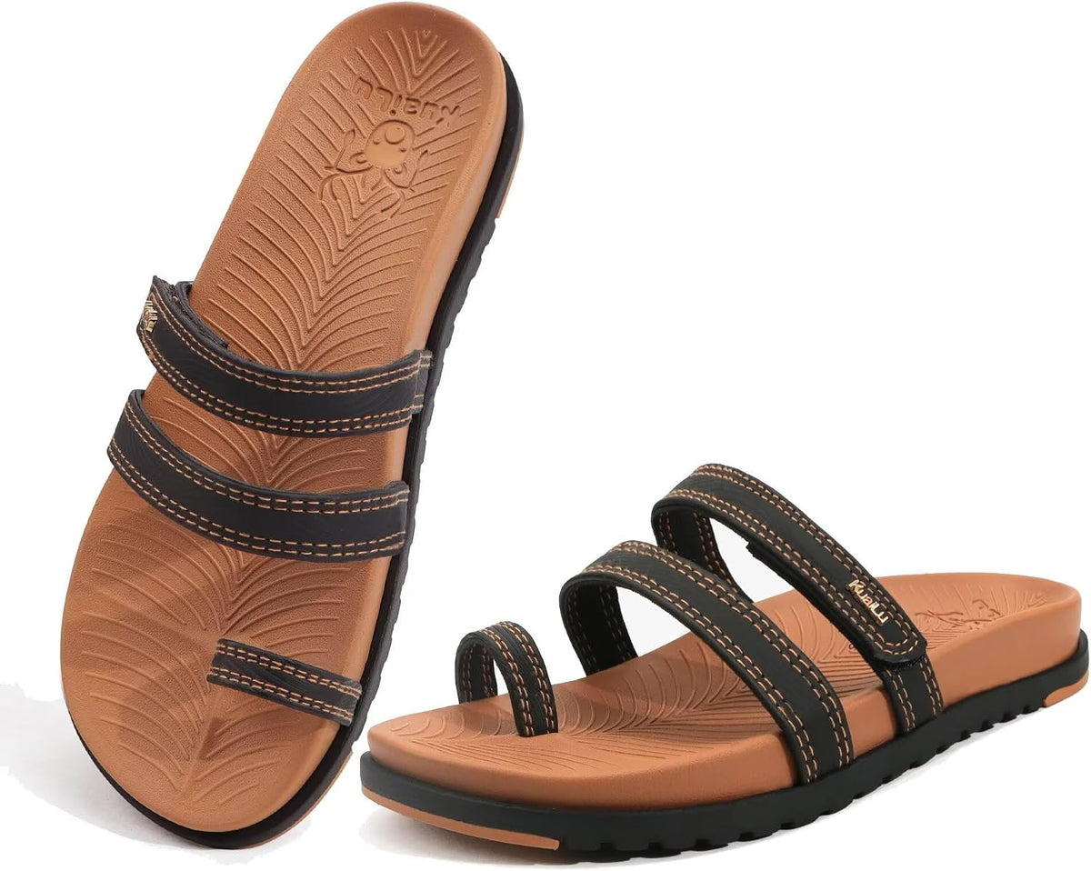 Women's Yoga Mat Cushioned Slide Sandals - Adjustable Strap with Arch Support for Plantar Fasciitis and Beach Walks - 6