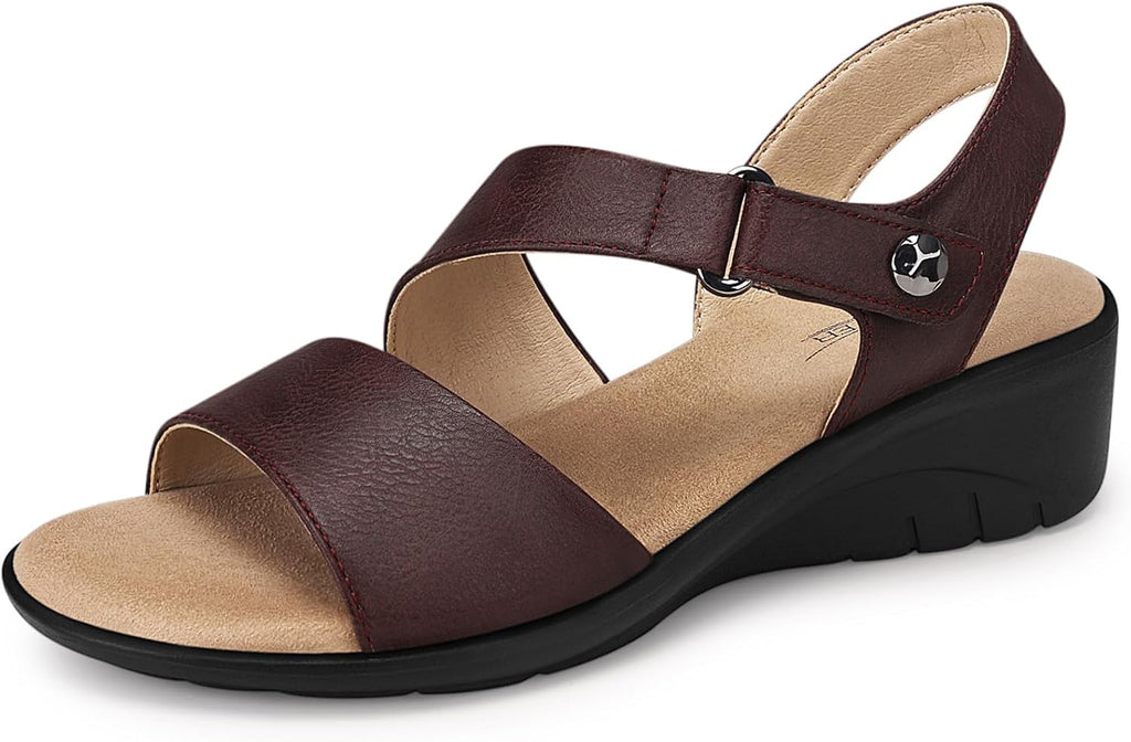 Women's Low Wedge Heel Sandals - Ankle Strap and Open Toe Platform Sole for Dressy Summer Evenings - 7