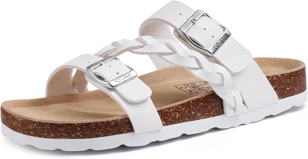 Women's Braided Cork Footbed Slide Sandals - Adjustable Buckle Straps with Arch Support for Travel and Beach Days - 6