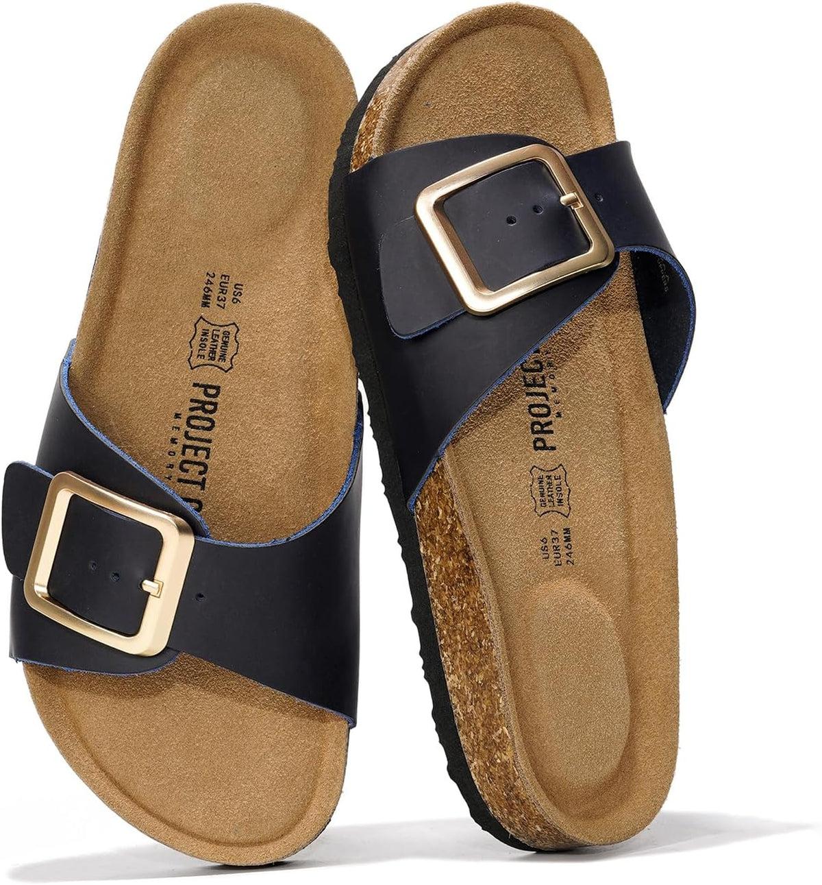 Women's Genuine Leather Slide Sandals - Memory Foam Insole and Buckle Strap for Everyday Summer Wear - 6