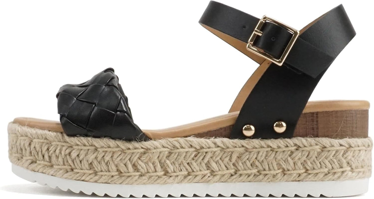 Women's Platform Espadrille Sandals - Open Toe with Ankle Strap and Jute Wrapped Sole for Summer - 8