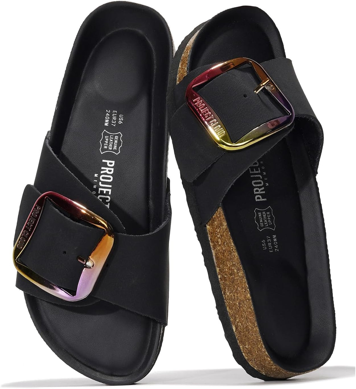 Women's Genuine Leather Slide Sandals - Memory Foam Insole and Buckle Strap for Everyday Summer Wear - 8