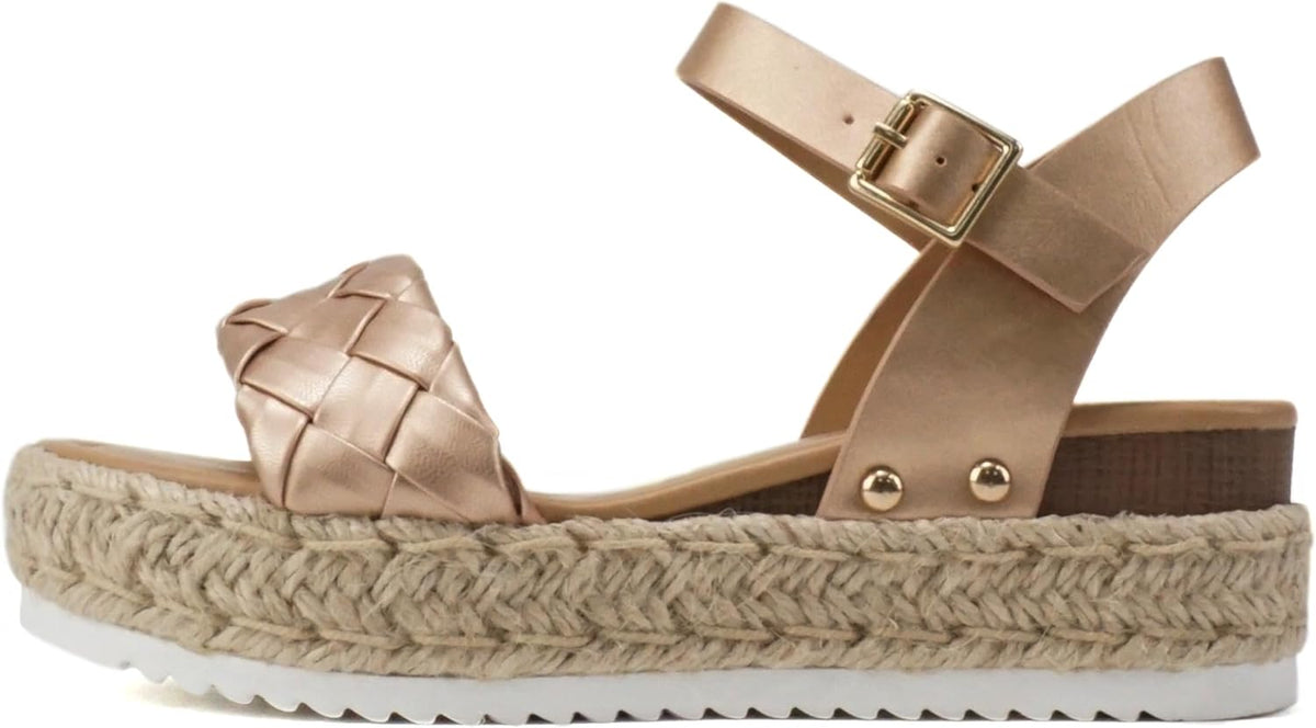 Women's Platform Espadrille Sandals - Open Toe with Ankle Strap and Jute Wrapped Sole for Summer - 6