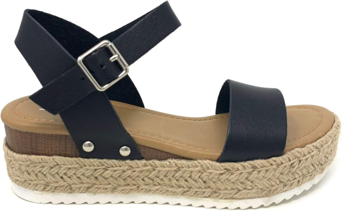 Women's Platform Espadrille Sandals - Open Toe with Ankle Strap and Jute Wrapped Sole for Summer - 8