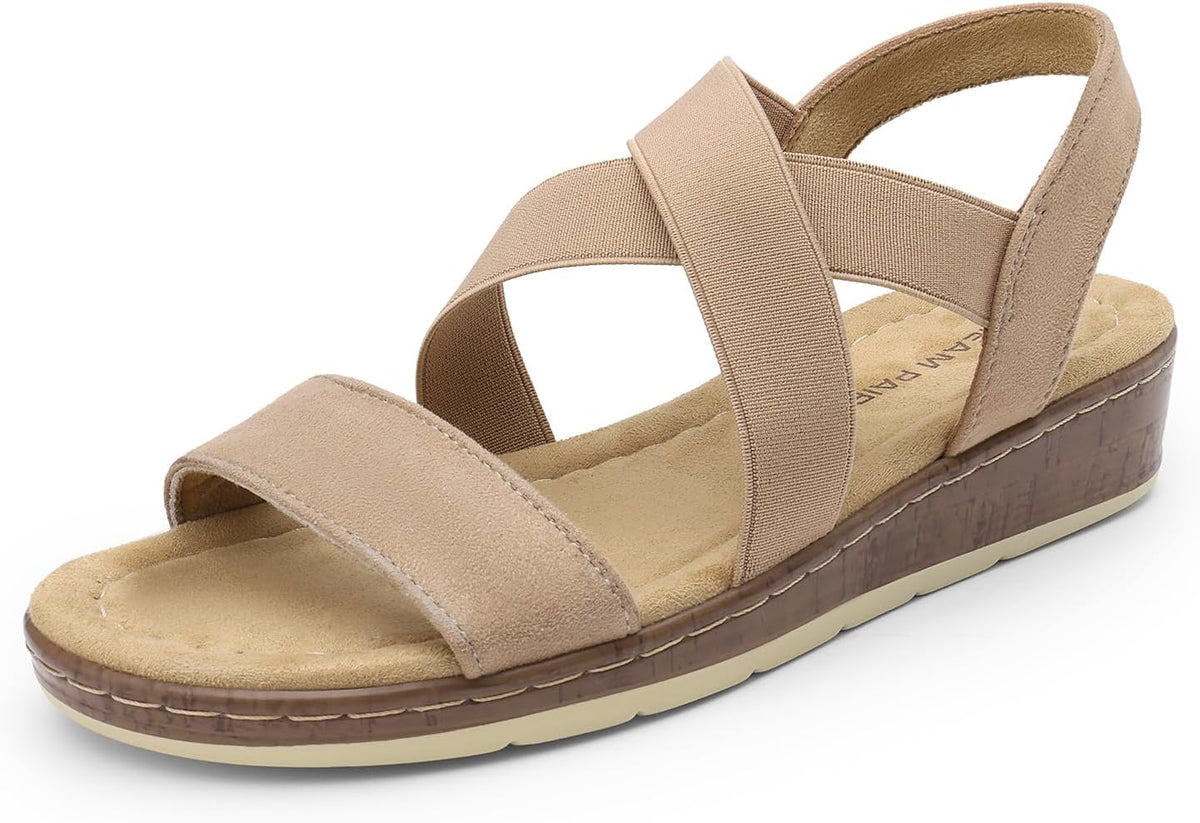 Women's Low Wedge Ankle Strap Sandals - Buckle Closure with Open Toe Front for Dressy Summer Evenings - 7