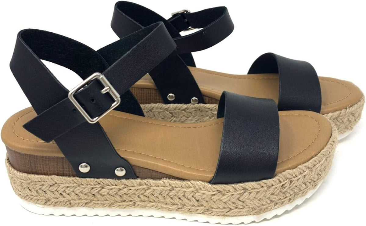 Women's Platform Espadrille Sandals - Open Toe with Ankle Strap and Jute Wrapped Sole for Summer - 6