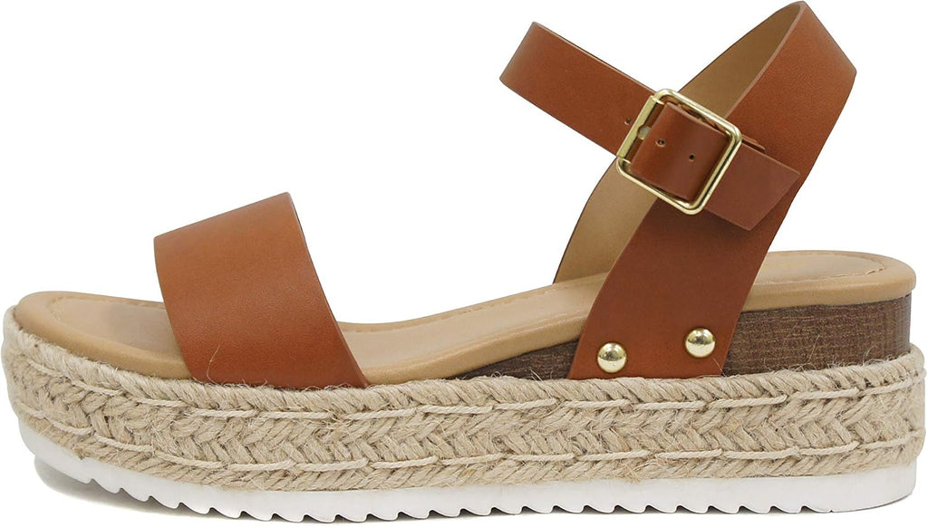 Women's Platform Espadrille Sandals - Open Toe with Ankle Strap and Jute Wrapped Sole for Summer - 8