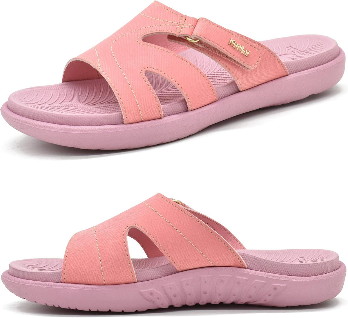 Women's Thick Cushioned Slide Sandals - Orthotic Yoga Mat Footbed with Arch Support for Walking - Beige