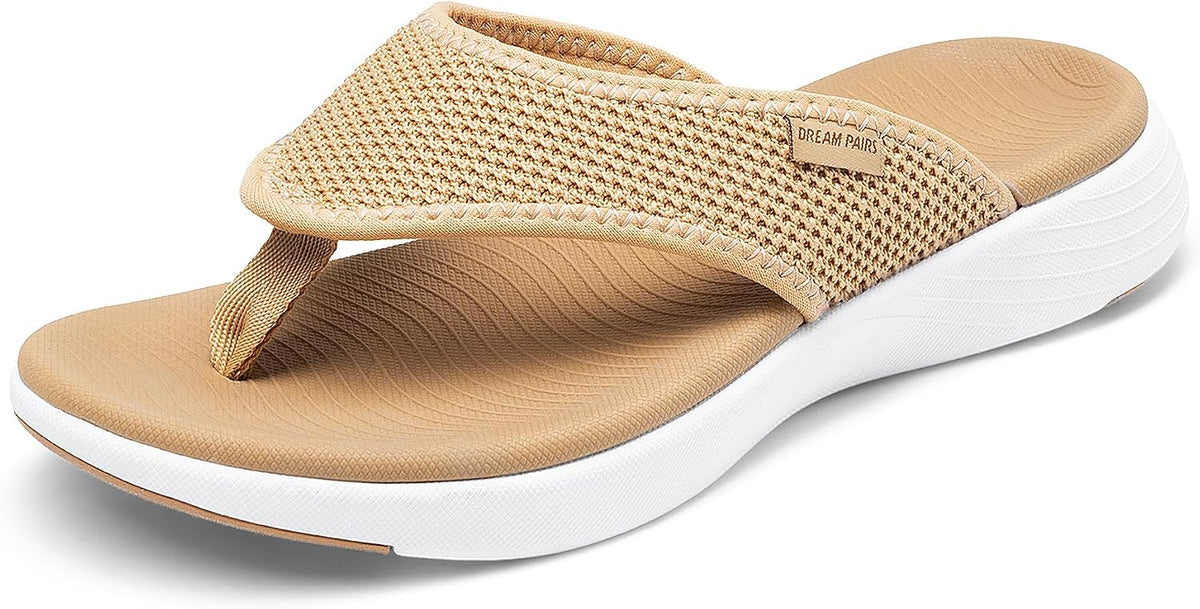 Women's Cushioned Arch Support Flip Flops - Breathable Thong Straps with Non Slip Outsole for Travel - 10