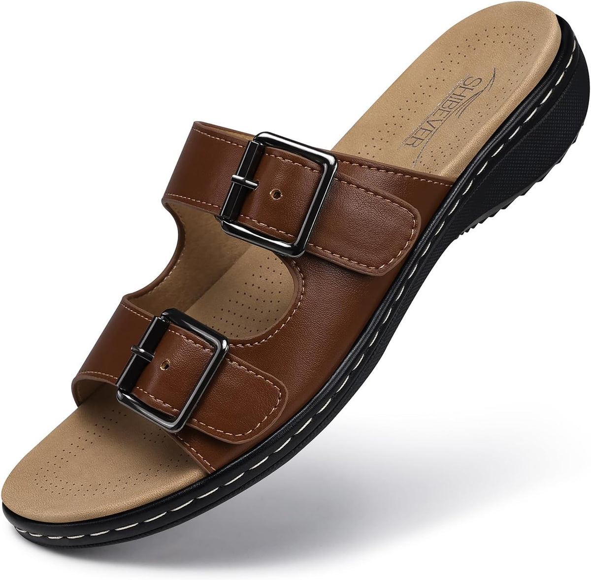 Women's Orthopedic Flat Sandals - Arch Support Footbed with Adjustable Straps for Wide Feet and Standing Days - 7