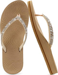 Women's Rhinestone Thong Flip Flops - Yoga Mat Cushioned Footbed with Arch Support for Beach and Travel - 6
