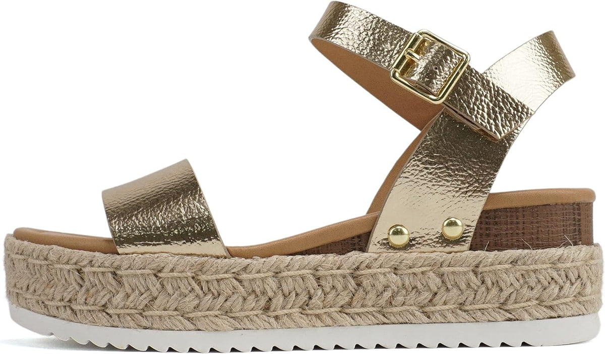 Women's Platform Espadrille Sandals - Open Toe with Ankle Strap and Jute Wrapped Sole for Summer - 8